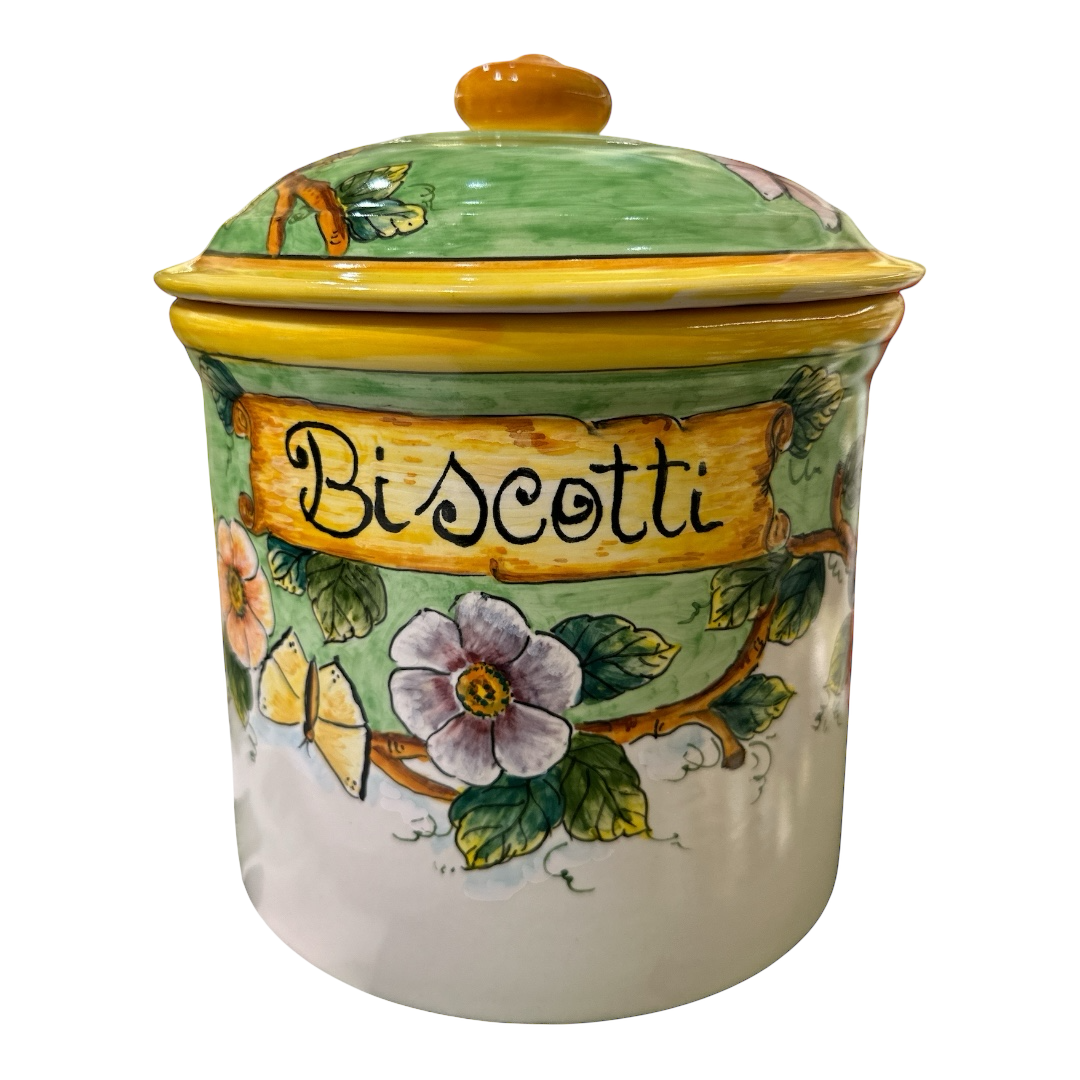 Biscottiera H.22cm Diametro 20cm Fondo Verde- Elena