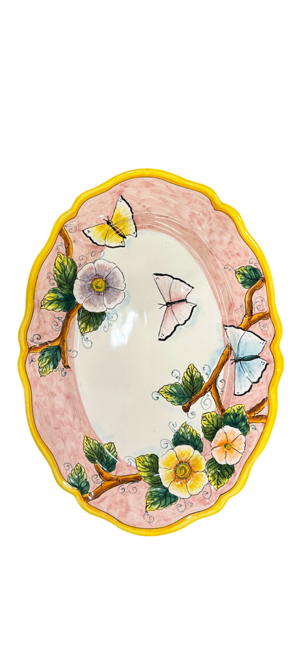 Vassoio Ovale Smerlato 24cm X 33cm Fondo Rosa – Elena