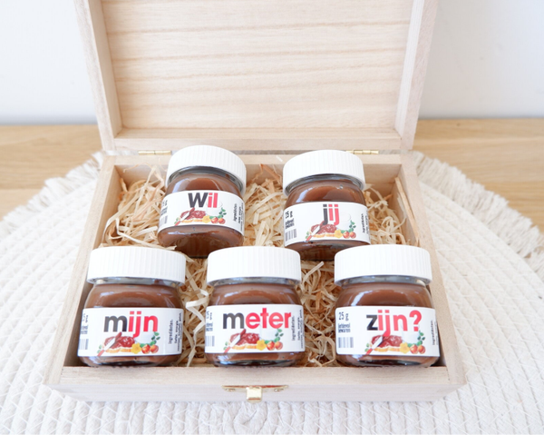 Mini potjes nutella 'Wil jij mijn meter zijn?'