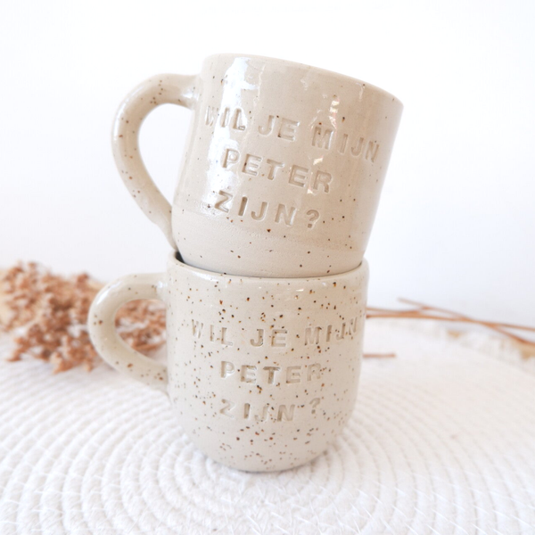 Mok keramiek met oor 'Wil jij mijn peter zijn?'