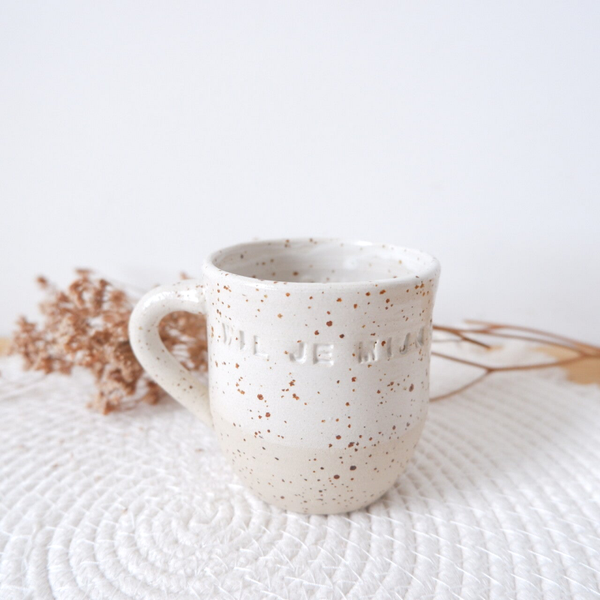 Mok keramiek met oor 'Wil jij mijn peter zijn?' (Half januari terug beschikbaar)