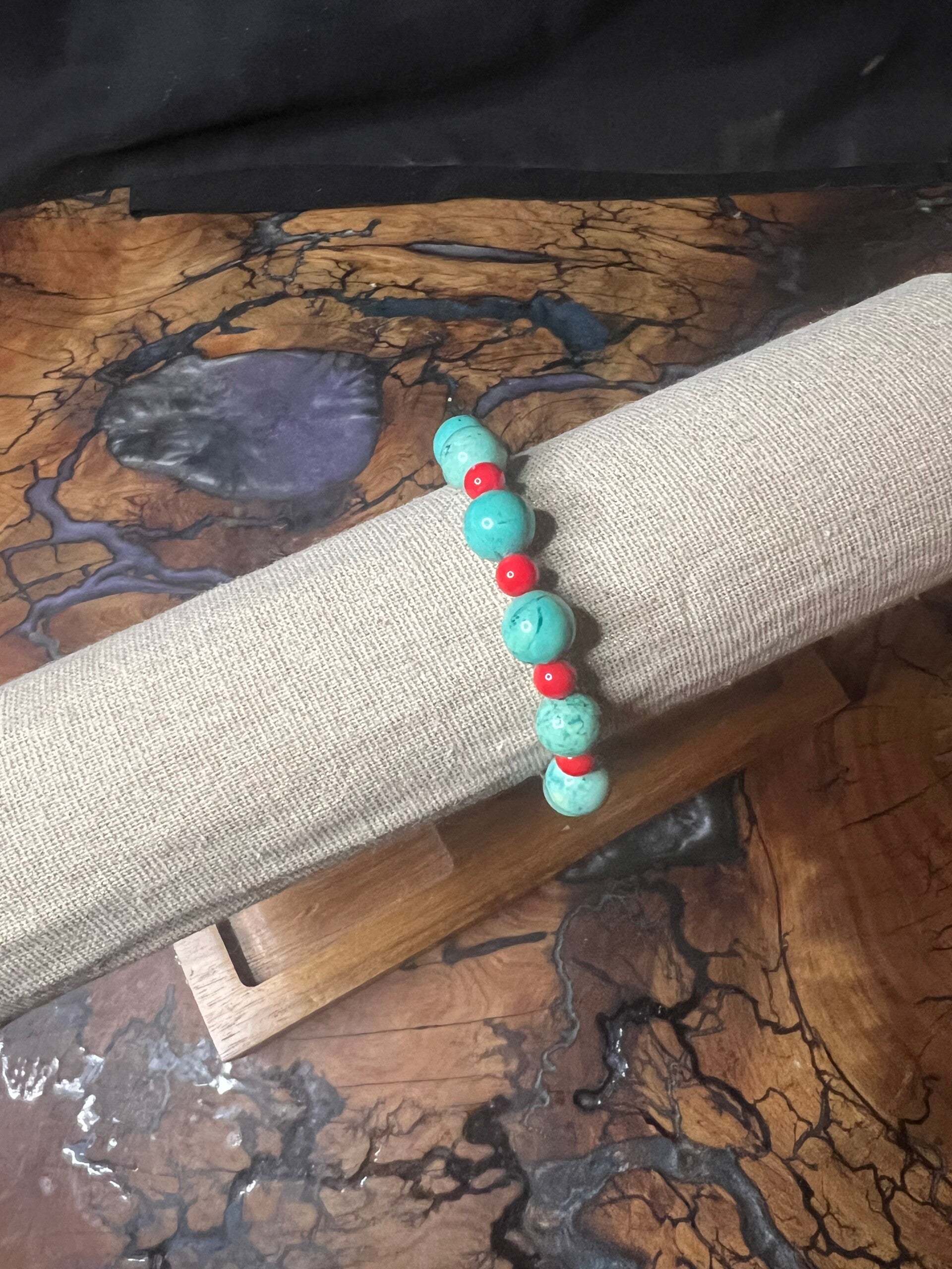 turquoise and red beads #122