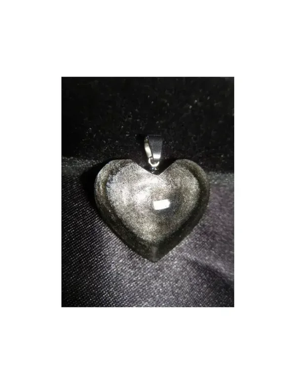 Pendentif en coeur en obsidienne Argentée