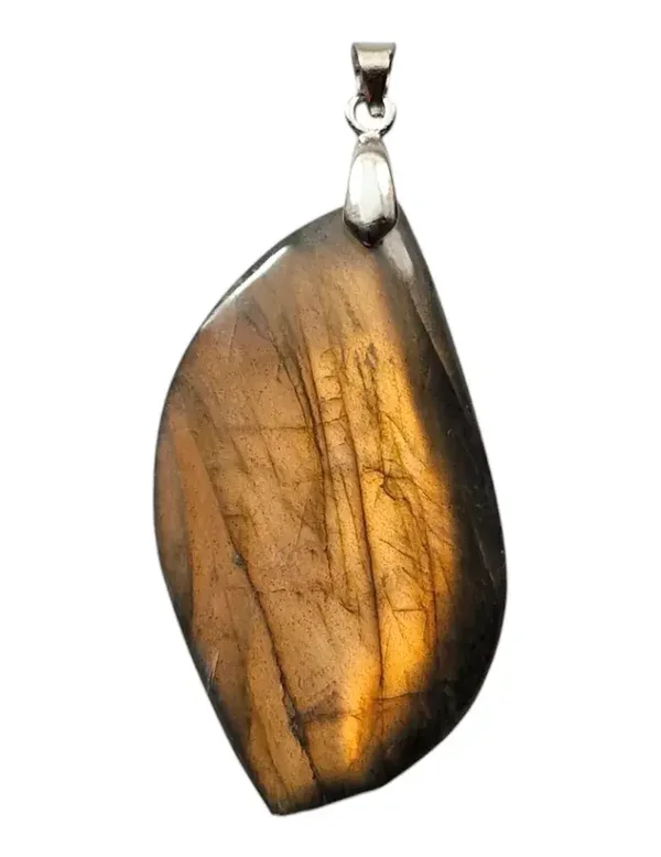 Pendentif feuille Labradorite rose orange