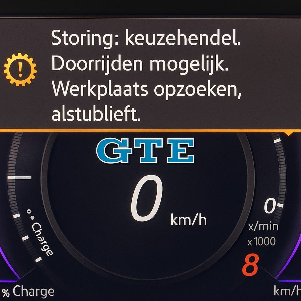 km teller VW toont storing: storing: keuzehendel. doorrijden mogelijk. werkplaats opzoeken alstublieft
