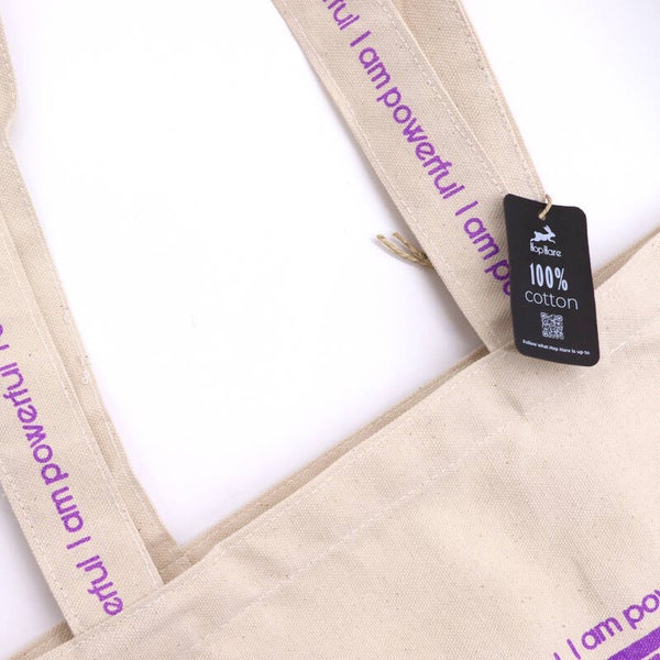 Hop Hare Affirmation Tote Bag - 'I am Powerful,' cotton canvas tote bag