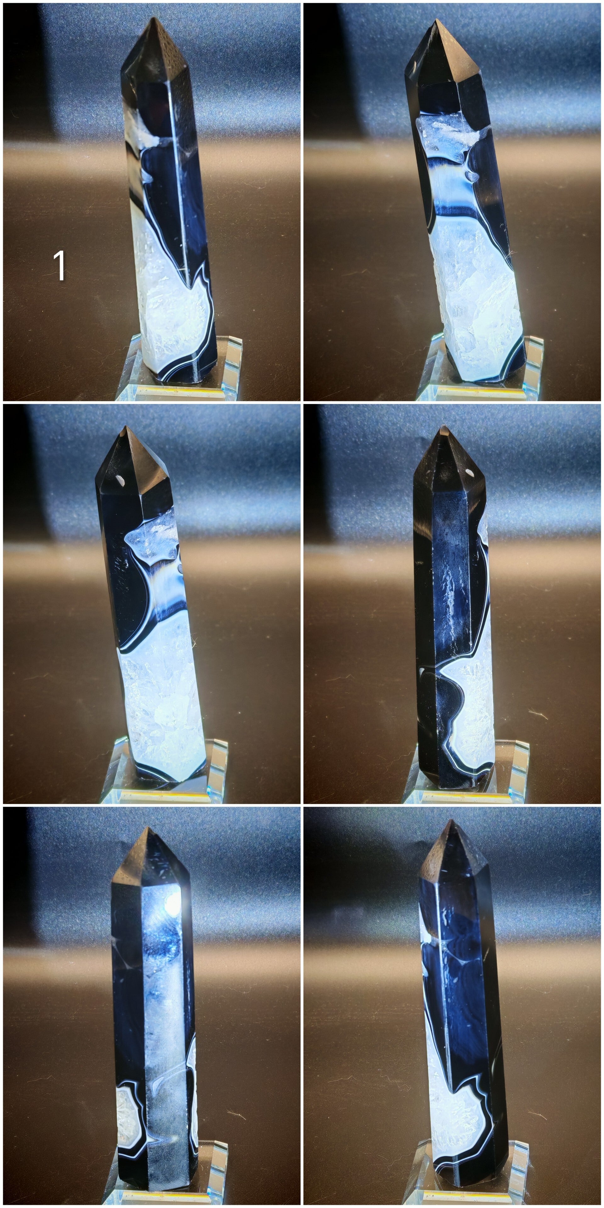 Black Agate and Quartz Tower
