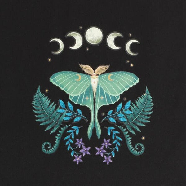Lunar moth black cotton tote bag