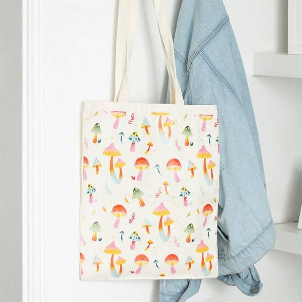 Funky fungi mushroom print polycotton canvas tote bag