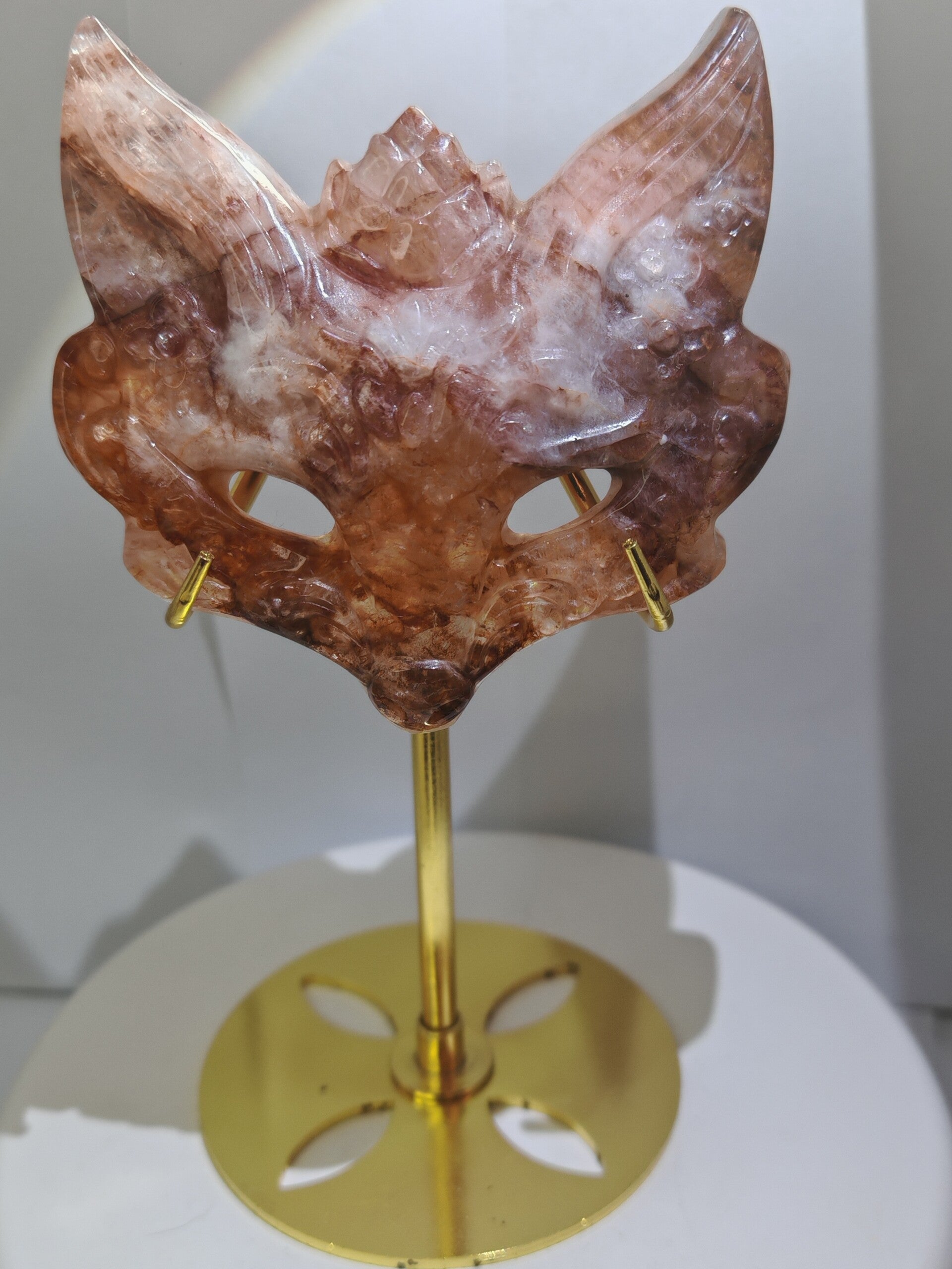 Fire quartz fox head with stand