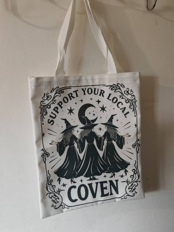 Support your local witch coven polyester cotton tote bag