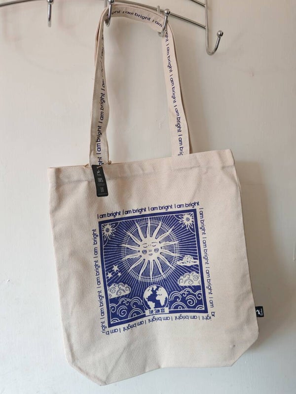 Hop Hare Affirmation Tote Bag - 'I am Bright,' cotton canvas tote bag
