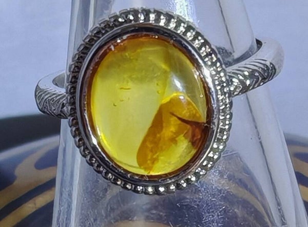 Amber silver ring