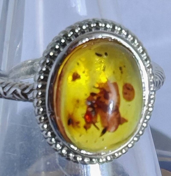 Amber silver ring