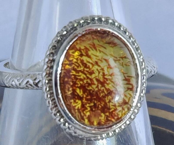 Amber silver ring