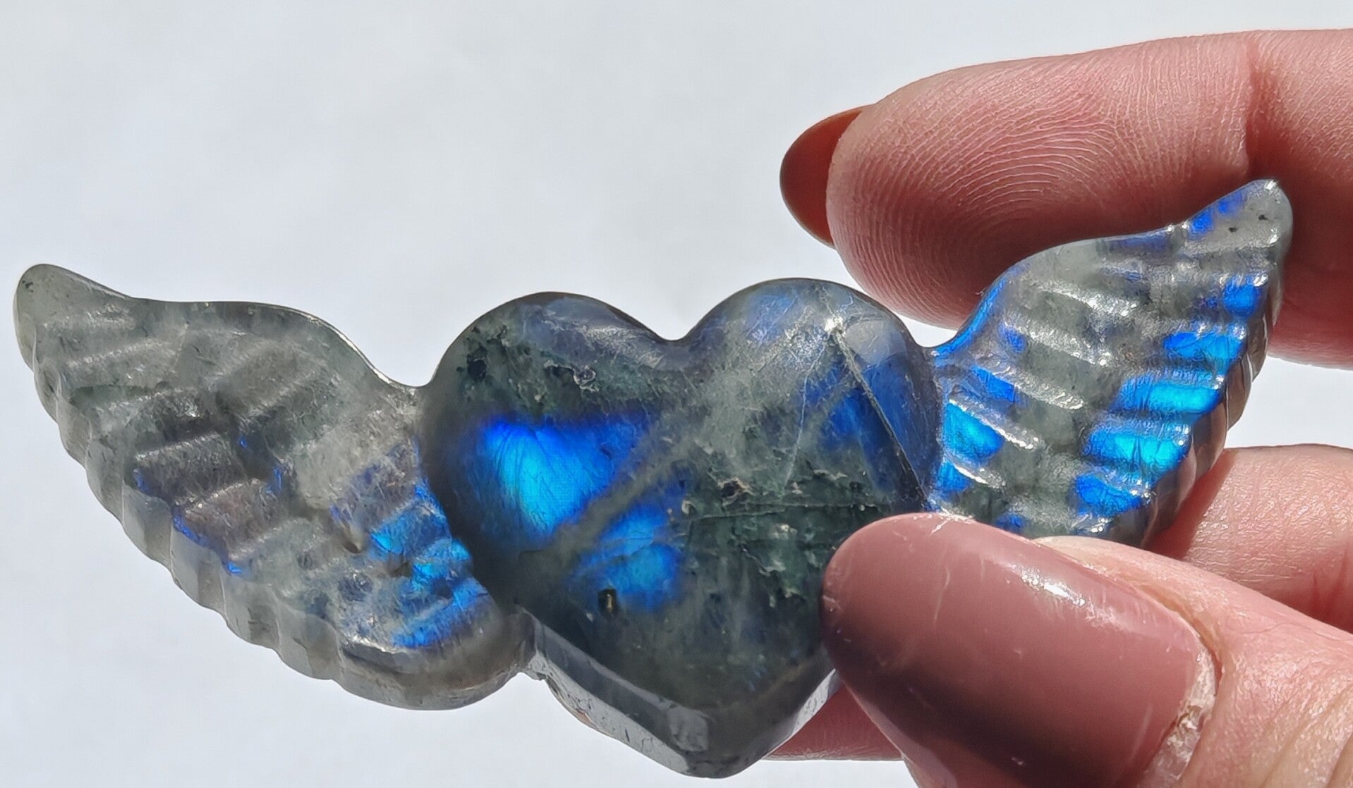 Labradorite heart with wings