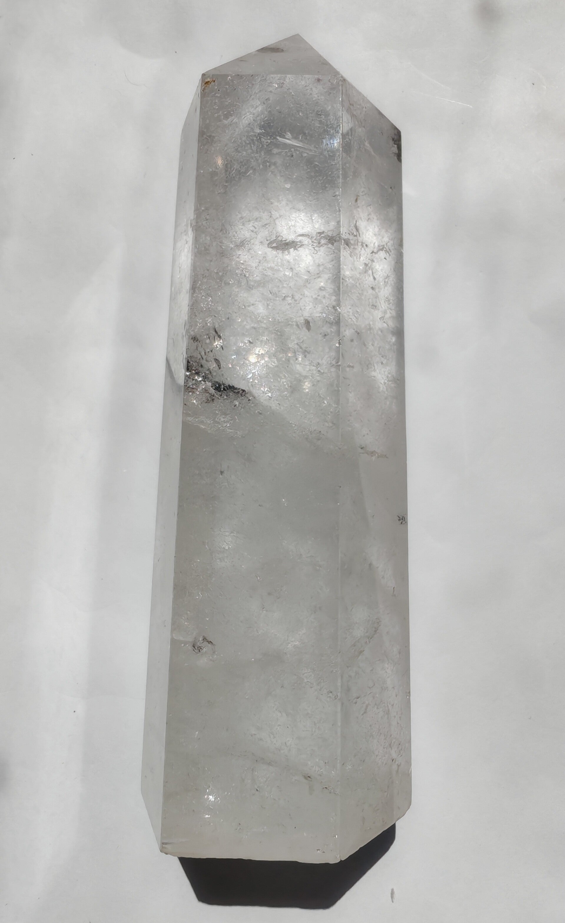 Clear quartz tower with dendrites