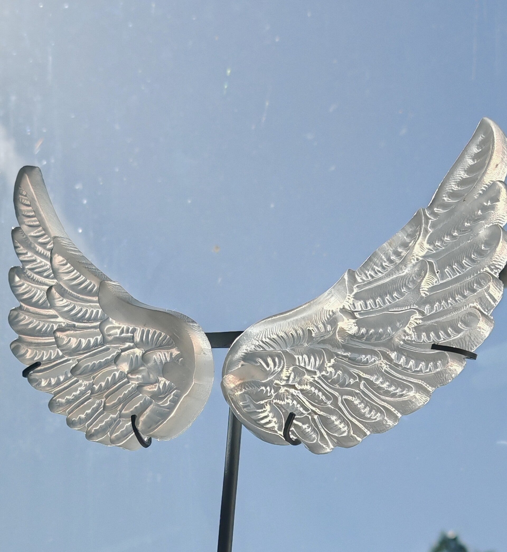 Selenite Wings with silver stand