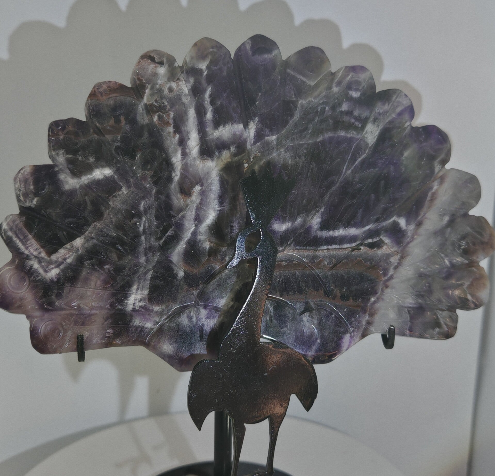 Dream Amethyst Peacock wing with black stand