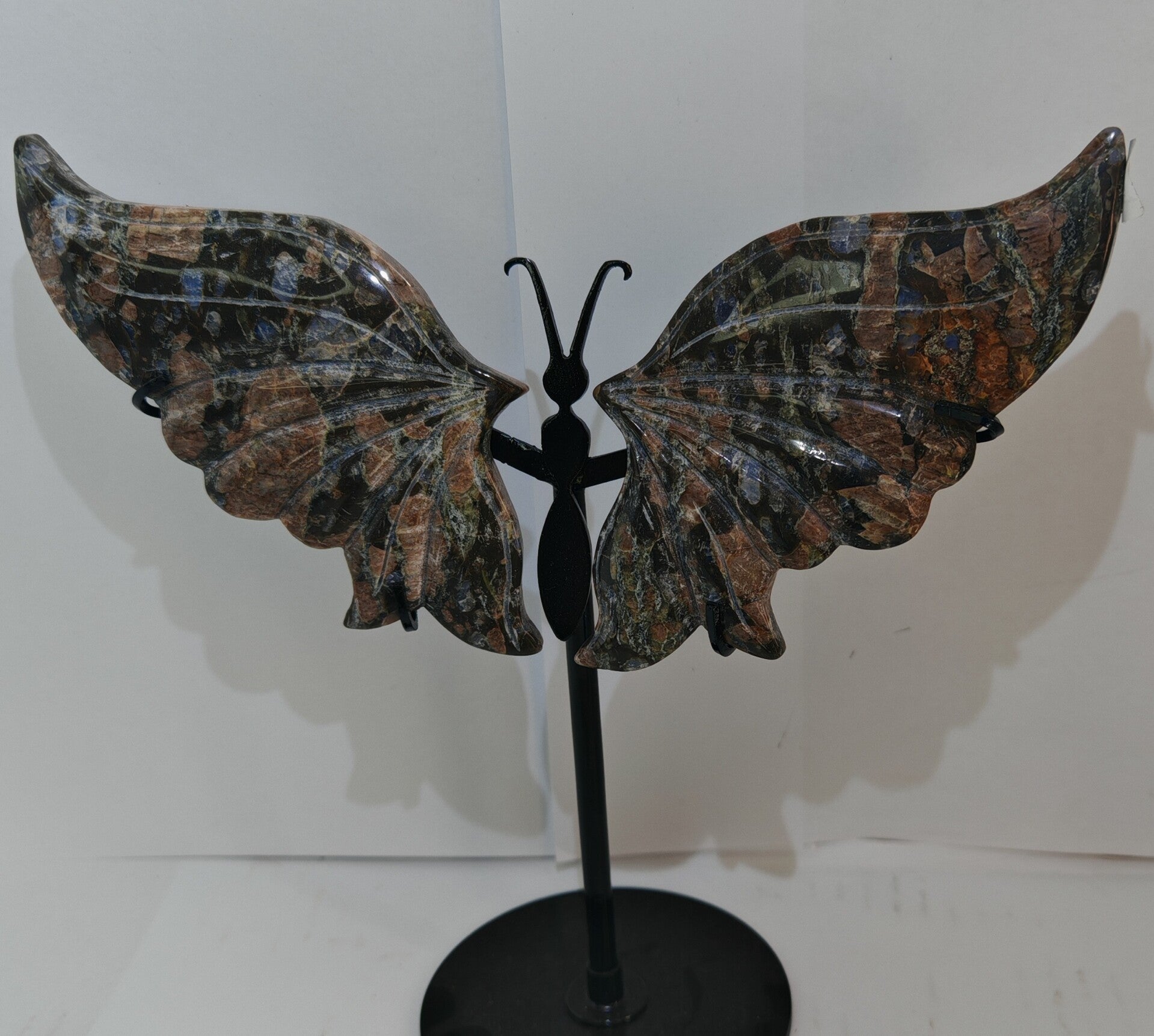 Ocean Jasper Butterfly Wings with black stand