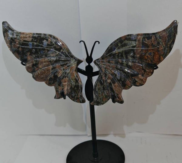 Ocean Jasper Butterfly Wings with black stand