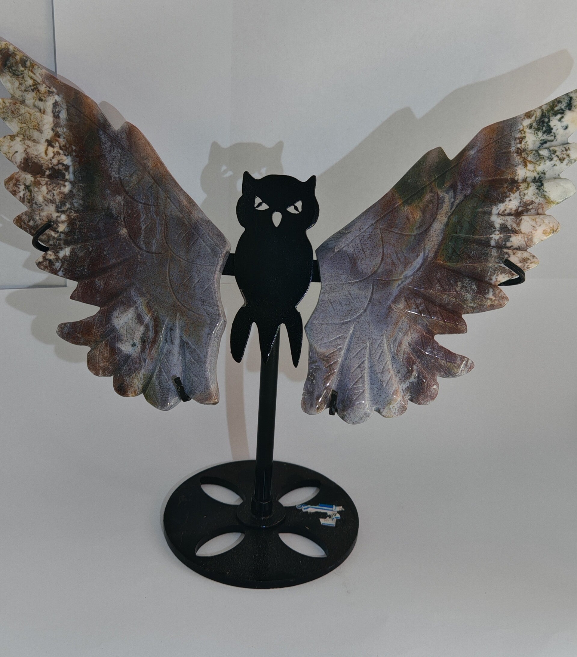 Ocean Jasper Owl Wings with black stand