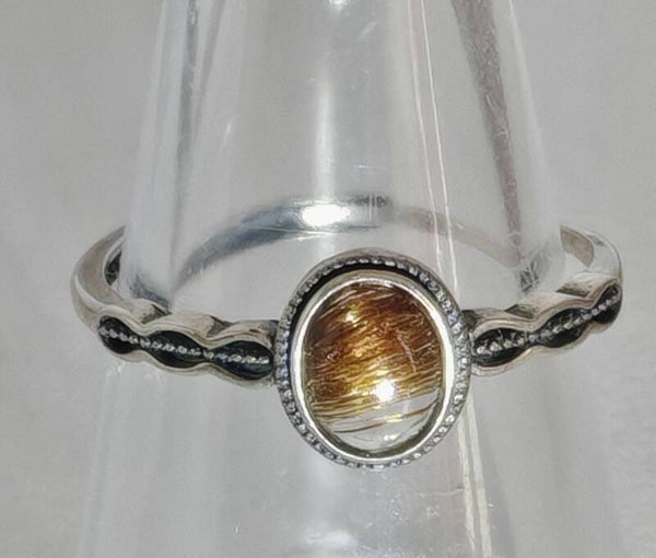 Copper Rutile Quartz Silver adjustable Ring