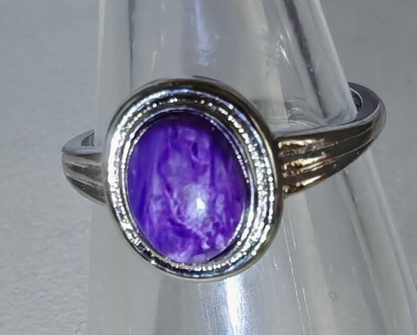 Charoite 925 Silver adjustable ring