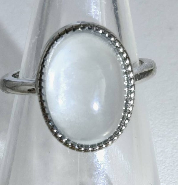 Milky White Fluorite 925 silver ring