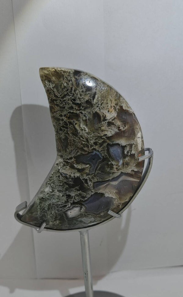 Moss Agate Moon with custom stand