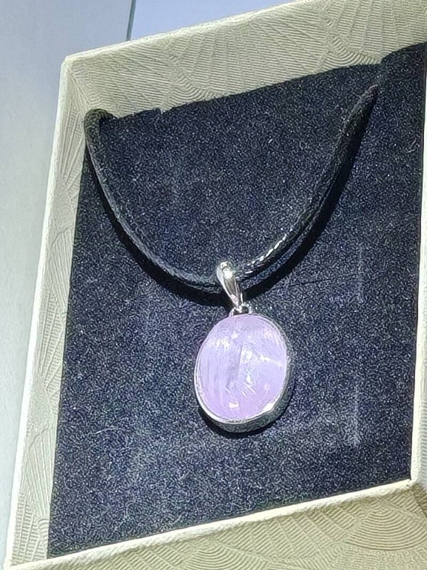 B9 Kunzite necklace on a rope chain