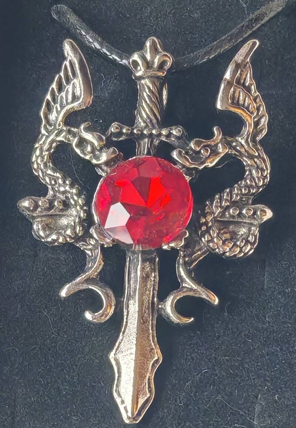 B13 costume pendant dragon sword with red glass crystal