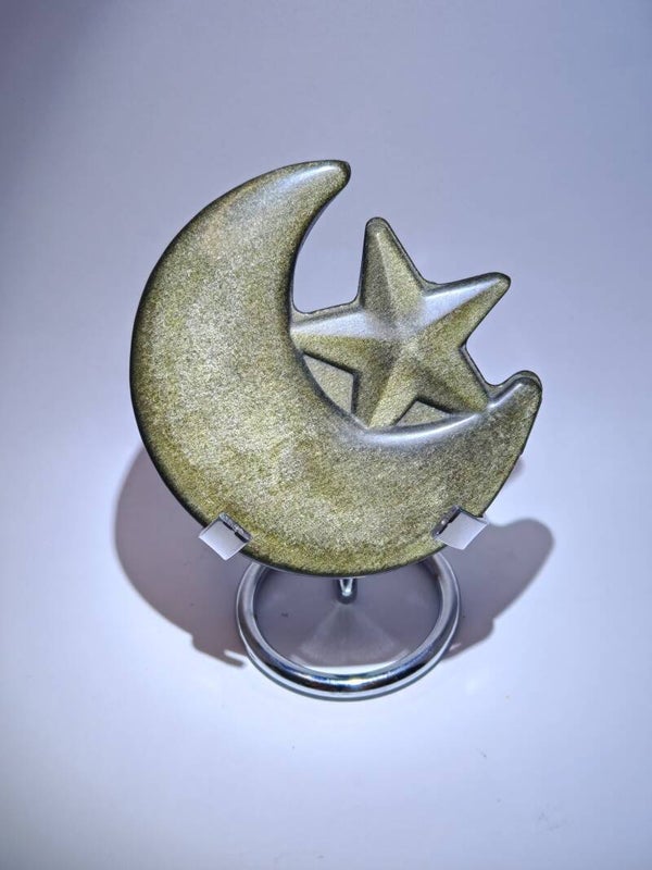 Gold Obsidian Moon and star carving