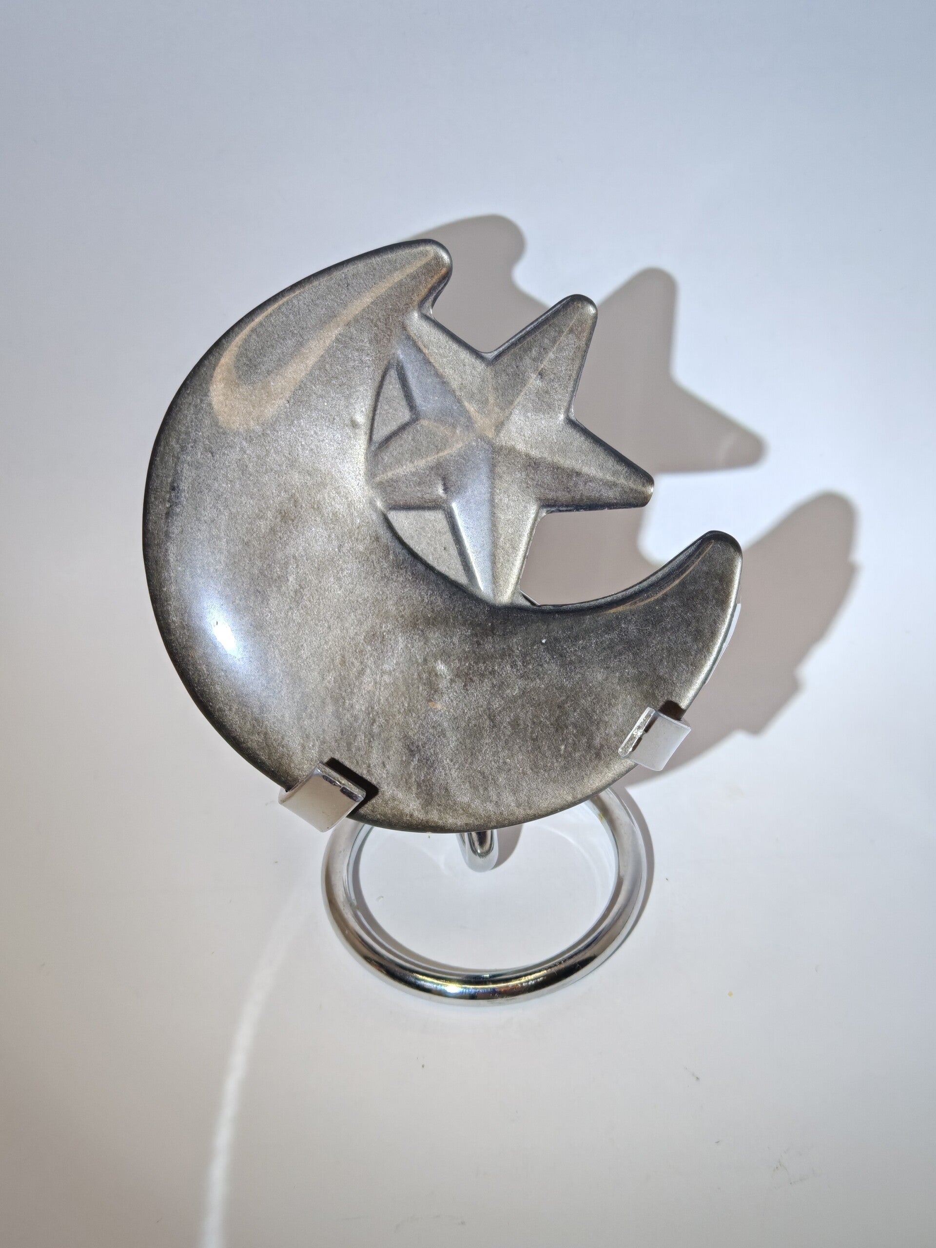 Silver Obsidian Moon and Star carving