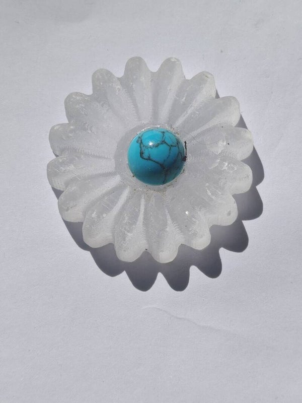 Selenite Flower with turquoise centre