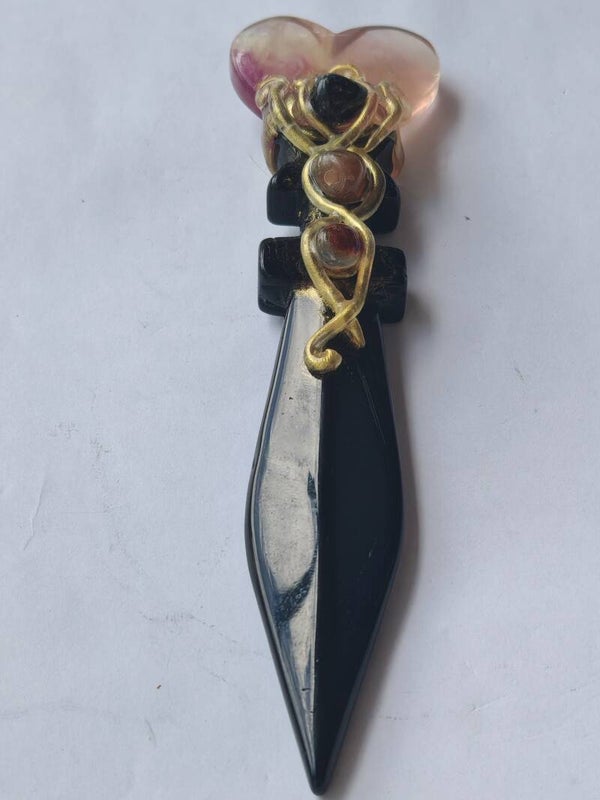 Black Obsidian and Fluorite Dagger