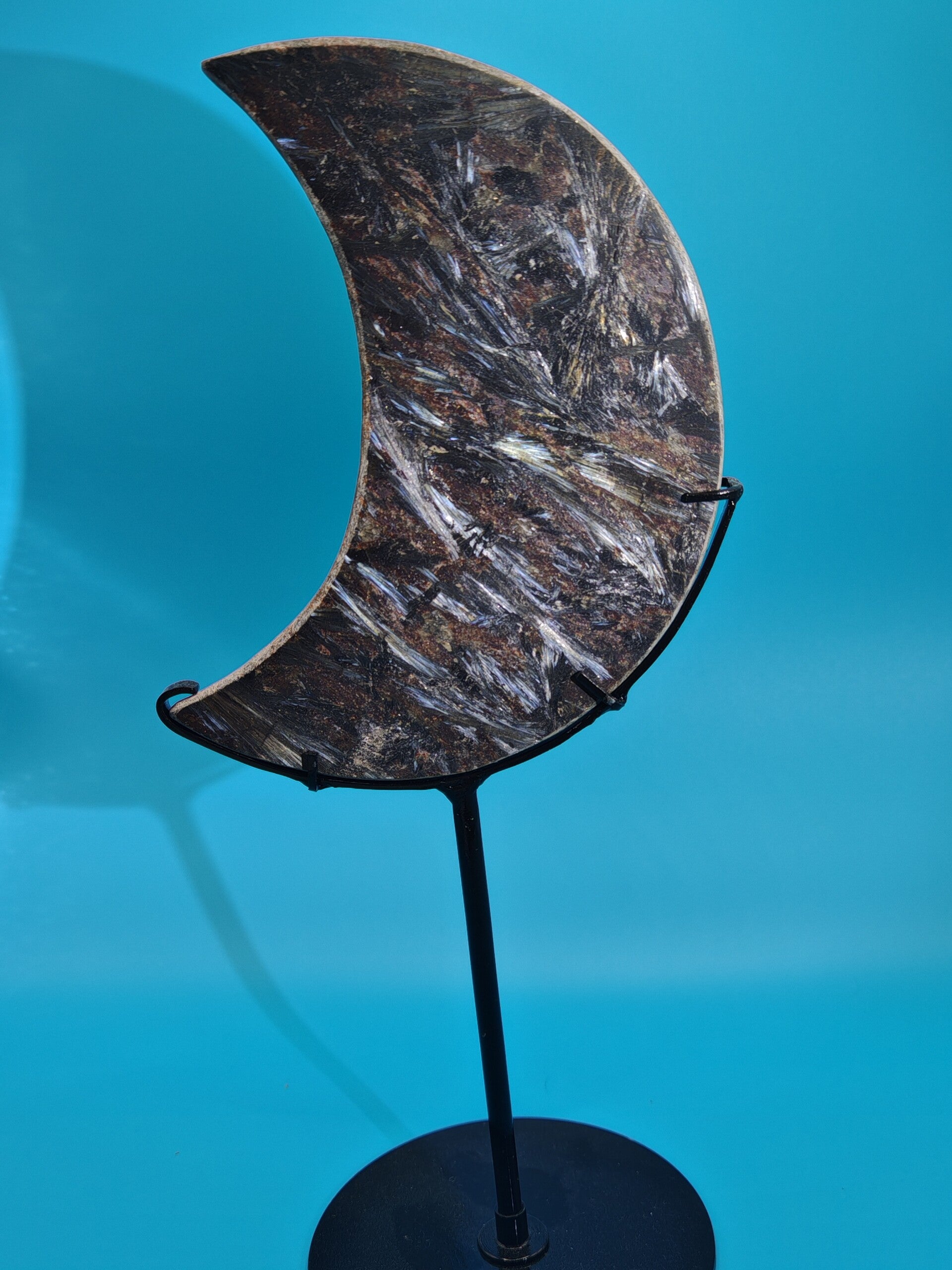 Astrophyllite Moon with custom made stand