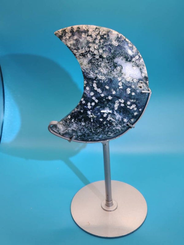 Moss Agate Moon with custom stand 1