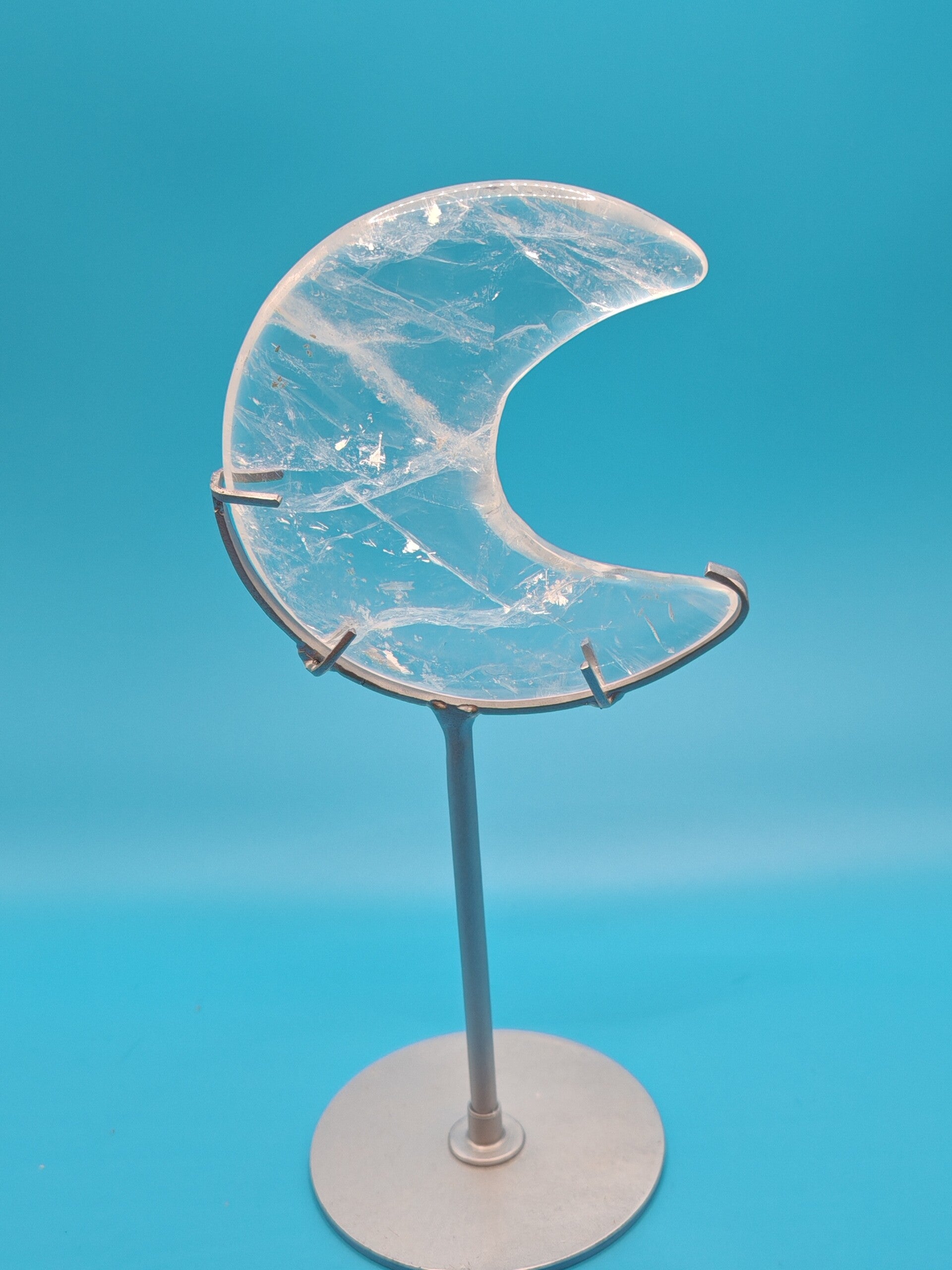 Clear Quartz Moon with custom made stand