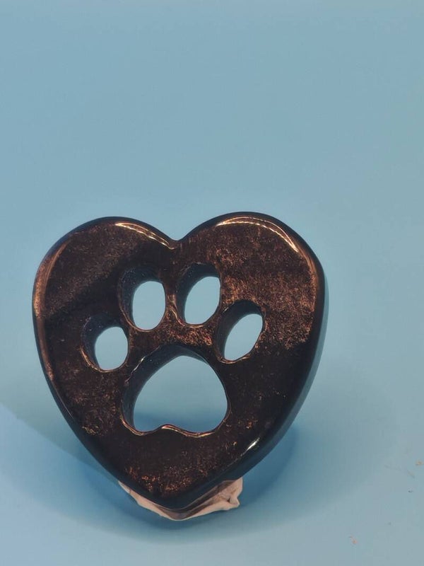 Silver Obsidian Paw Heart