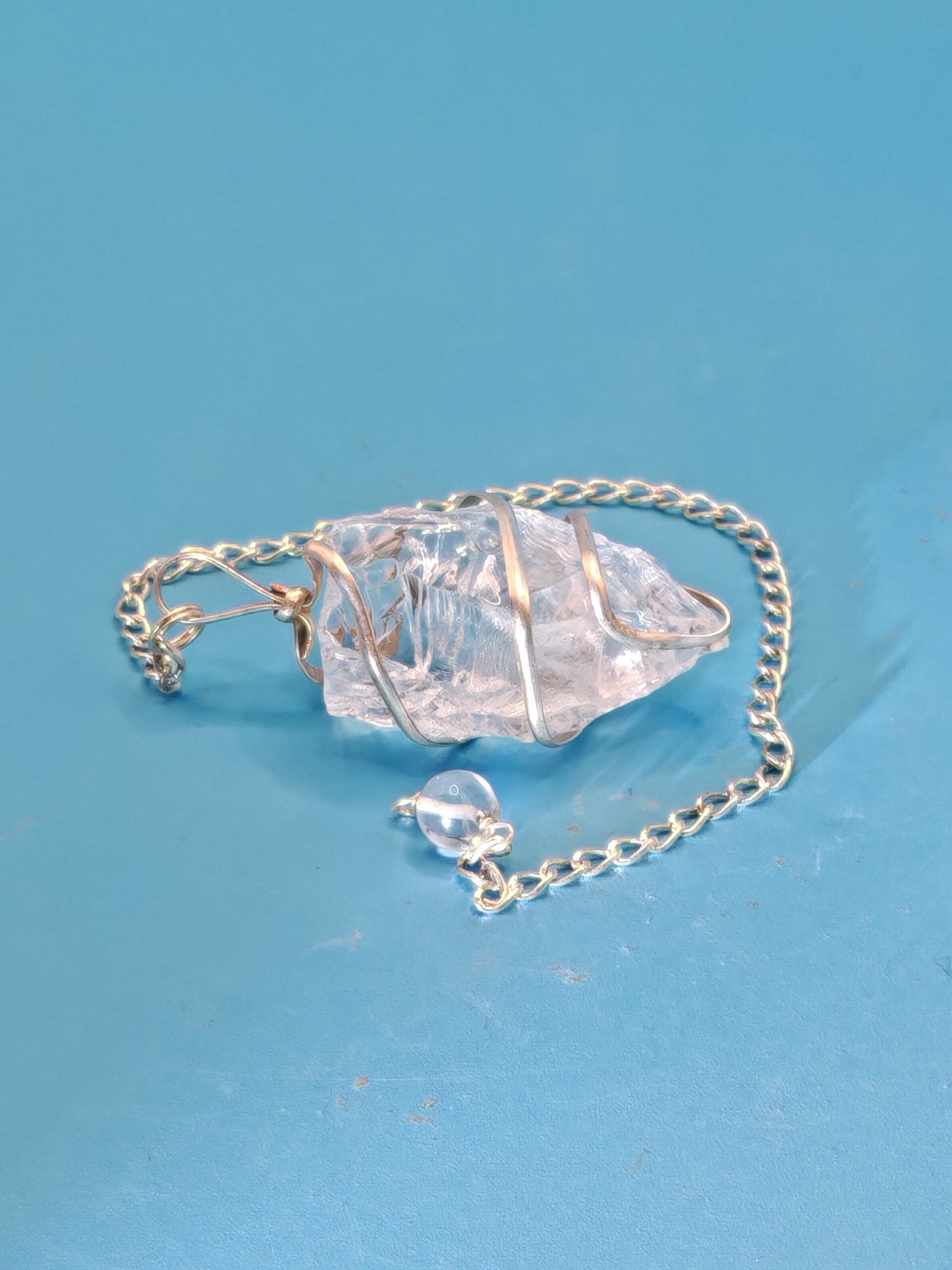 Clear Quartz wrapped Pendulum with chain 11