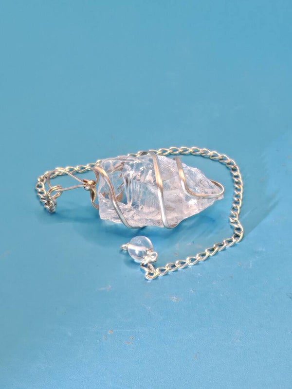 Clear Quartz wrapped Pendulum with chain 11