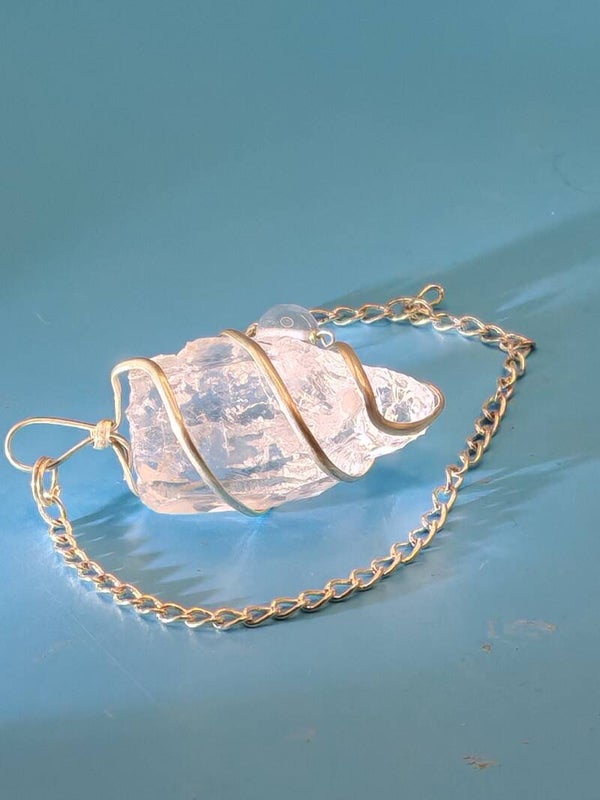 Clear Quartz wrapped Pendulum with chain 13