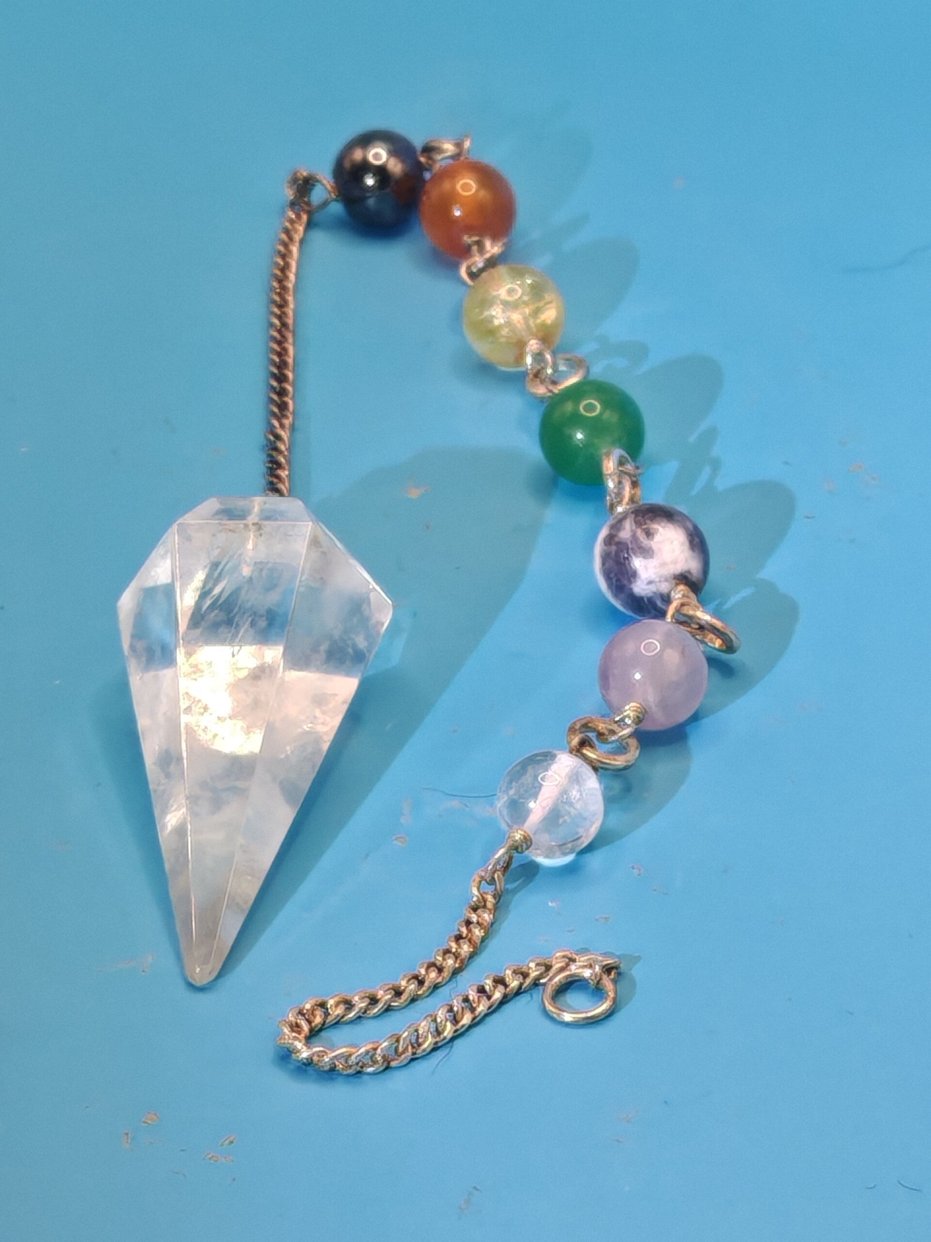 Chakra Clear Quartz Pendulum with chain 16