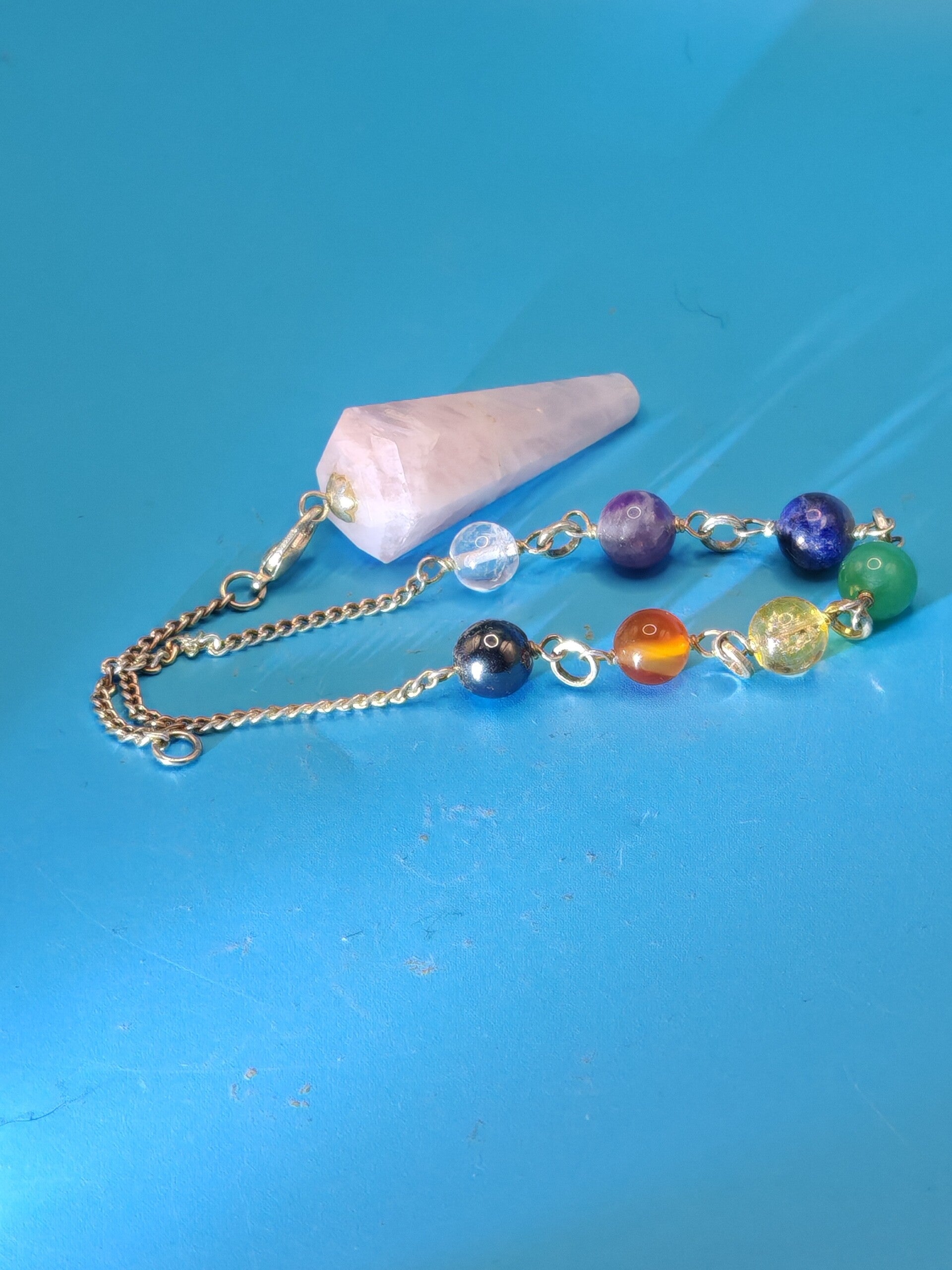 Chakra Rose Quartz Pendulum with chain 17