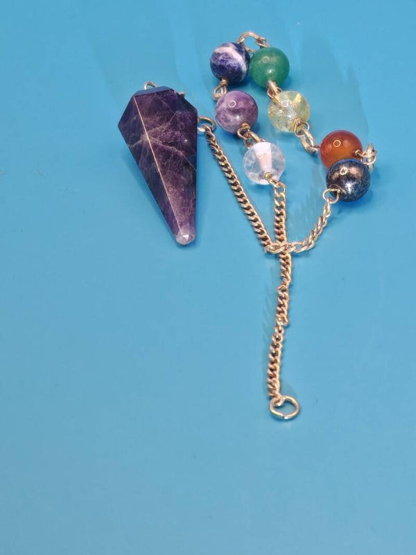 Chakra Amethyst Pendulum with chain 19