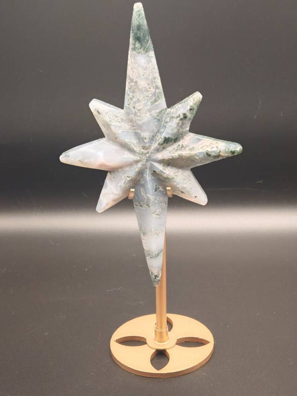 Moss Agate North Star with Custom Stand