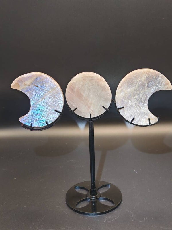 Sunstone and moonstone triple moon with custom stand
