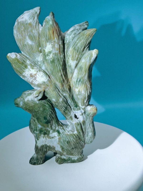 Ocean Jasper Nine-Tailed Fox Carving