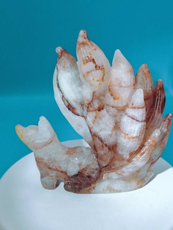 Fire Quartz Nine-Tailed Fox Carving